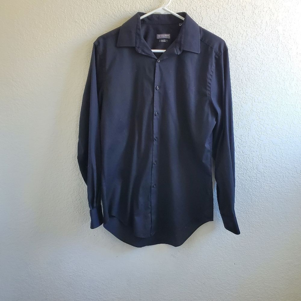 Van Heusen Long Sleeves Shirt Slim Fit Flex Stretch Black‎ Office Career Church